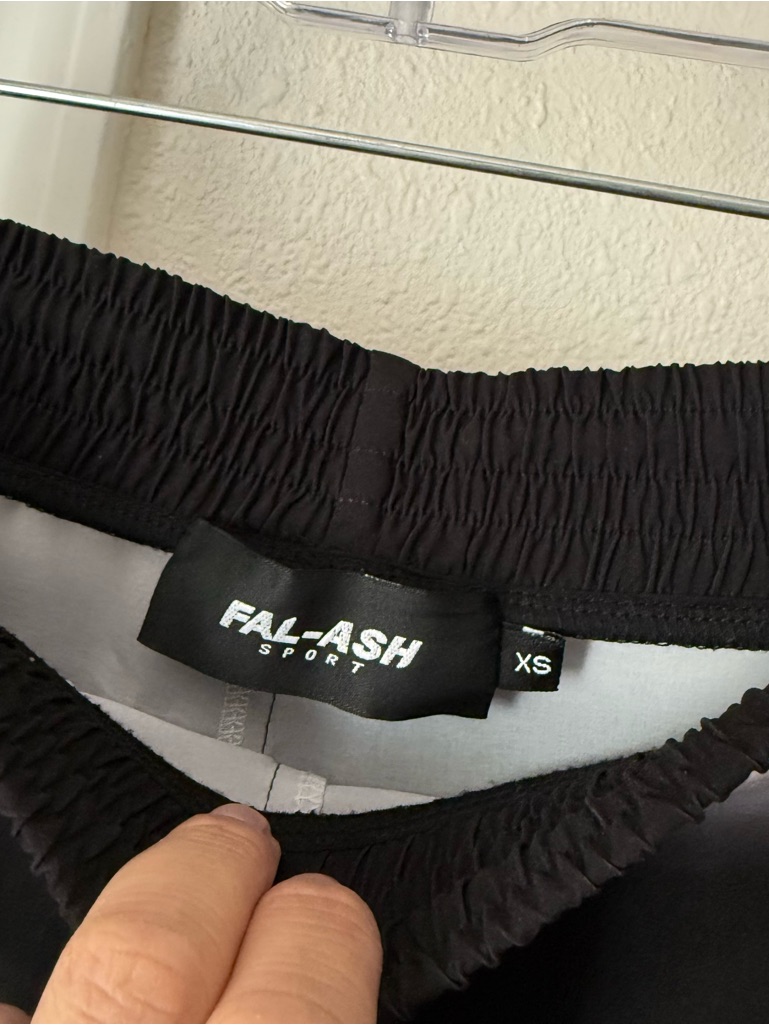 Fal-Ash Black White Straight Leg Pull On Elastic Drawstring Waist Pants — image 5 of 7
